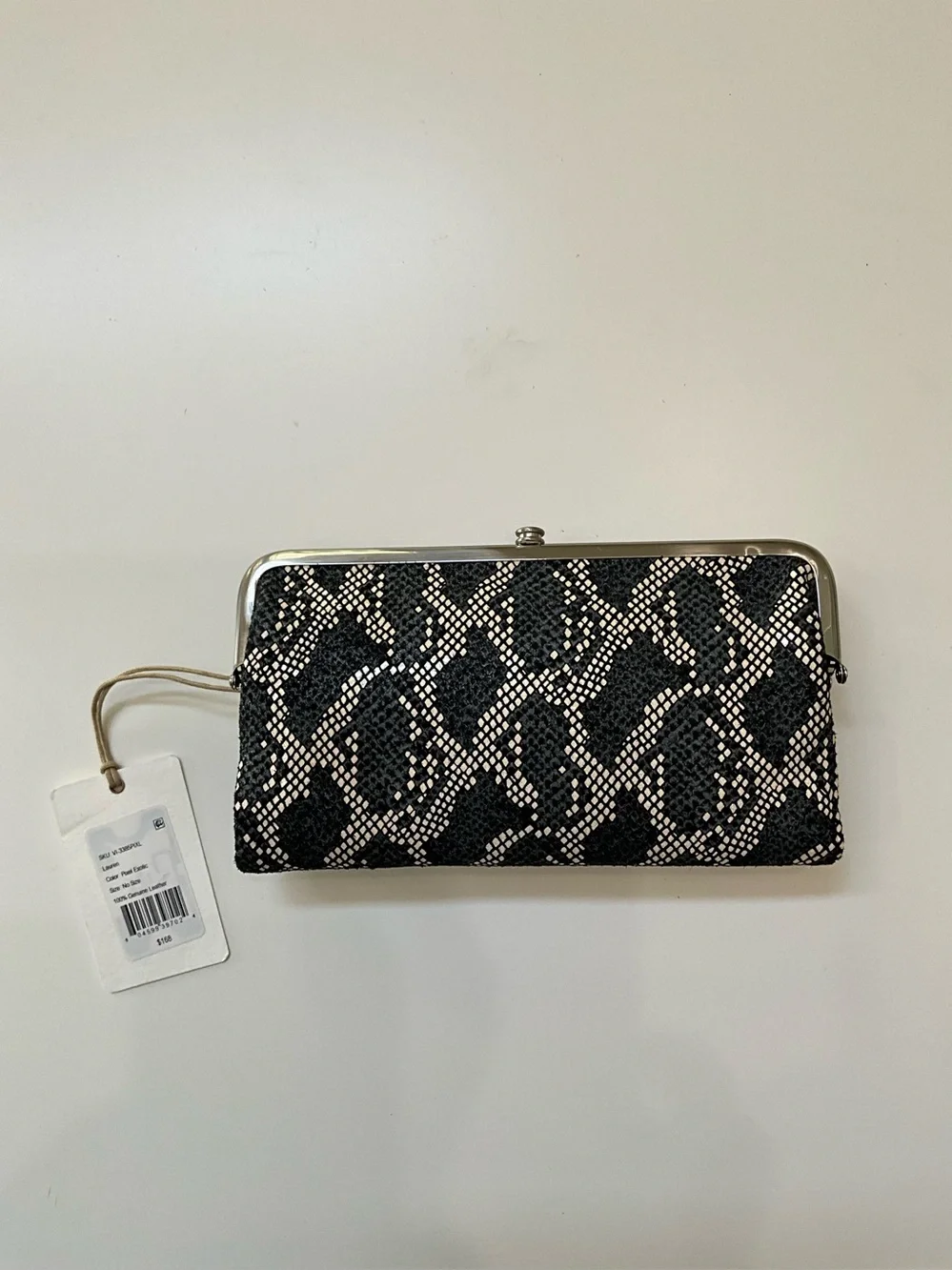 HOBO Lauren Black Snakeskin Print Leather Double Frame Clutch Wallet NWT